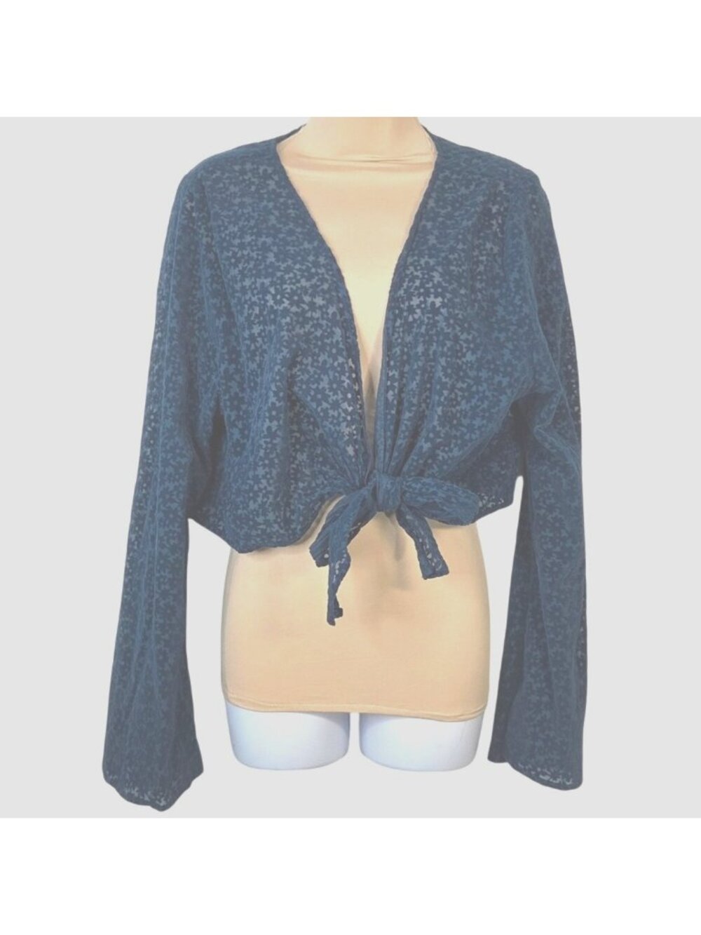 Wild Fable Womens Blue Crop Top Tie‑Front Long Sleeve Size XXL